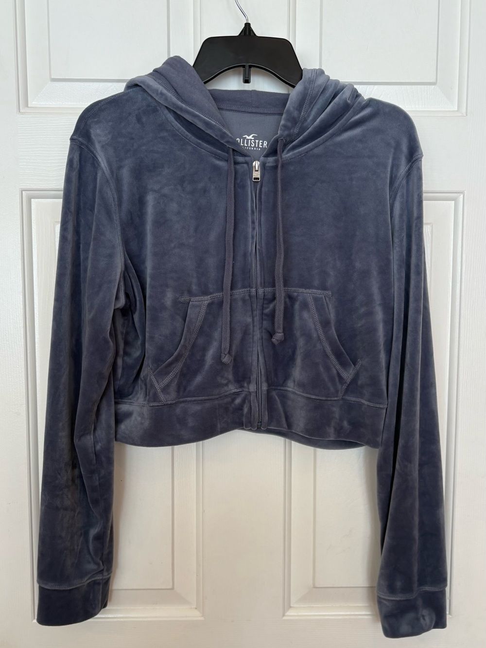 Hollister Cropped Zip Hoodie Women’s Large Gray Soft Y2K Fitted